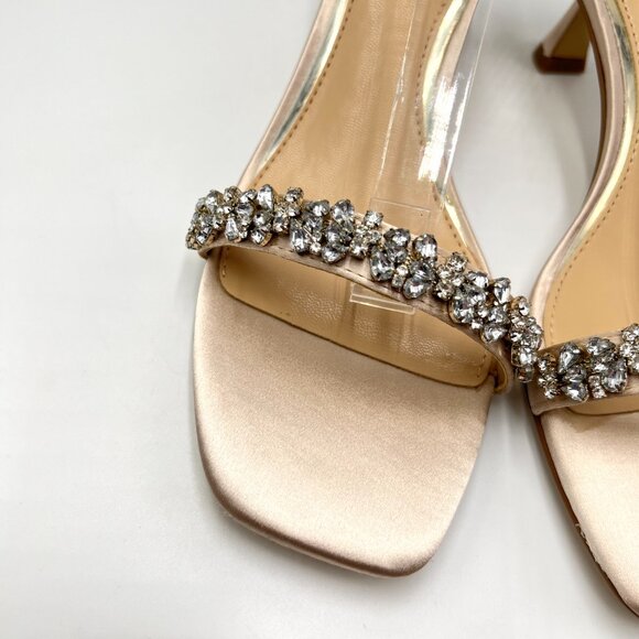 Jewel Badgley Mischka‎ Size 6.5 Champagne Satin Dress Sandals Kitten Heels Shoes - Picture 4 of 14
